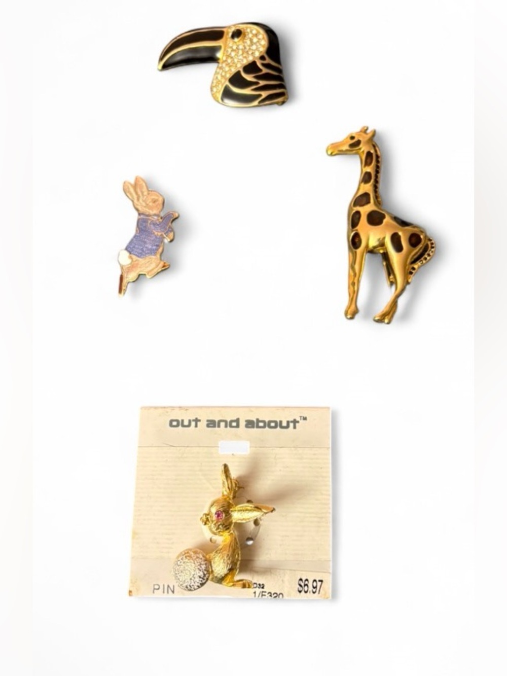 animal brooches-buyers choice- Giraffe, Toucan, Rabbits